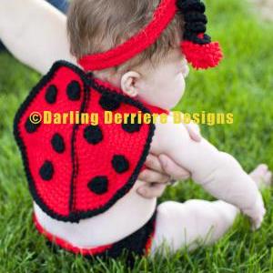 Baby Lady Bug Wings, Headband, And Diaper Cover..