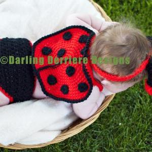 Baby Lady Bug Wings, Headband, And Diaper Cover..