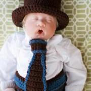 Top Hat, Tie, and Button Strap Diaper Cover Crochet Pattern