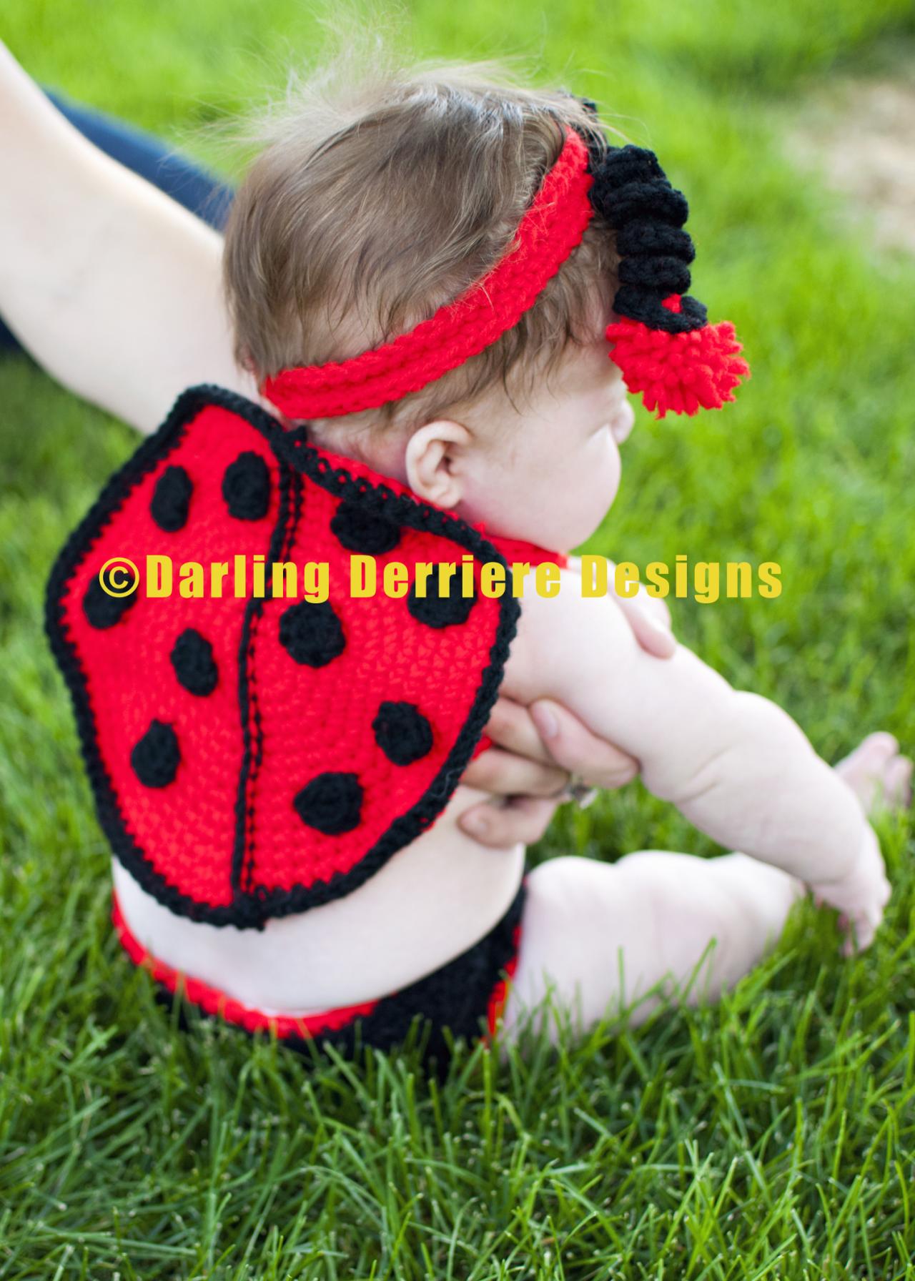 Baby Lady Bug Wings, Headband, And Diaper Cover Crochet Pattern