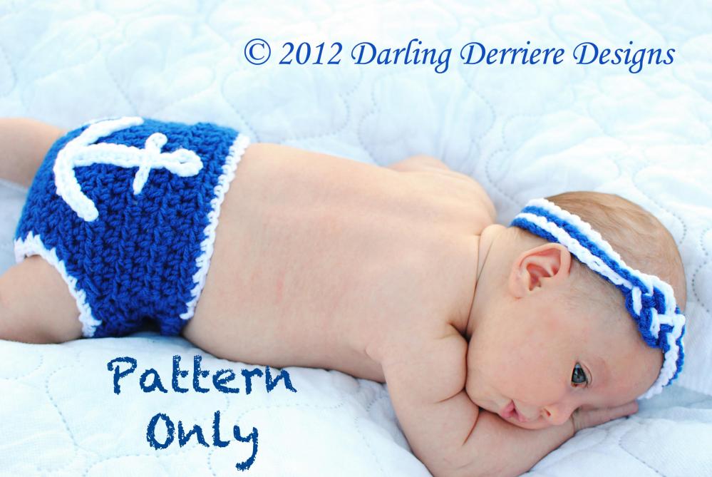 Anchor Diaper Cover, Sailor Hat, And Nautical Headband Crochet Pattern